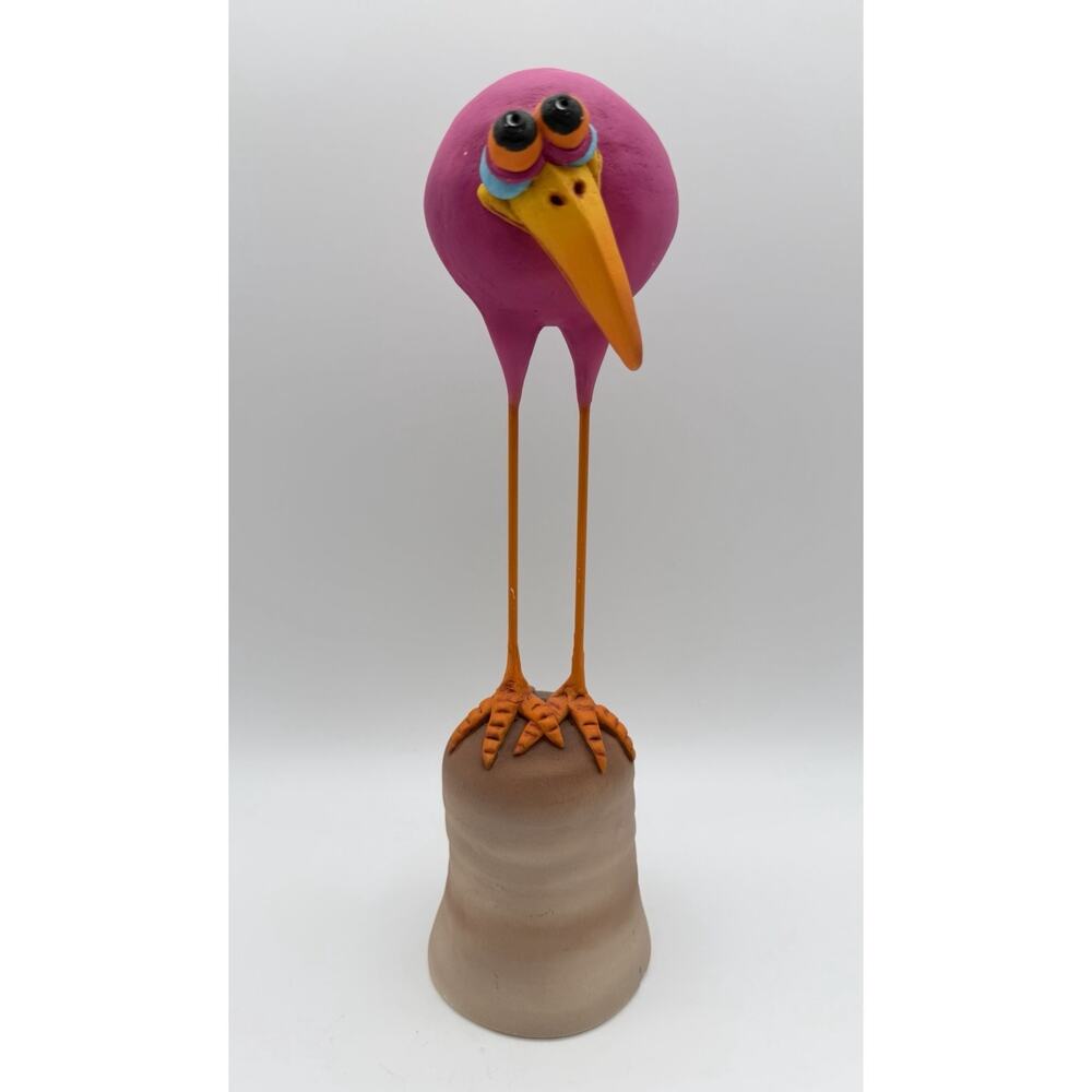 Todd Warner Art Pottery Long Legged Bird Bell Sculpture 12” Pink Frutti Signed